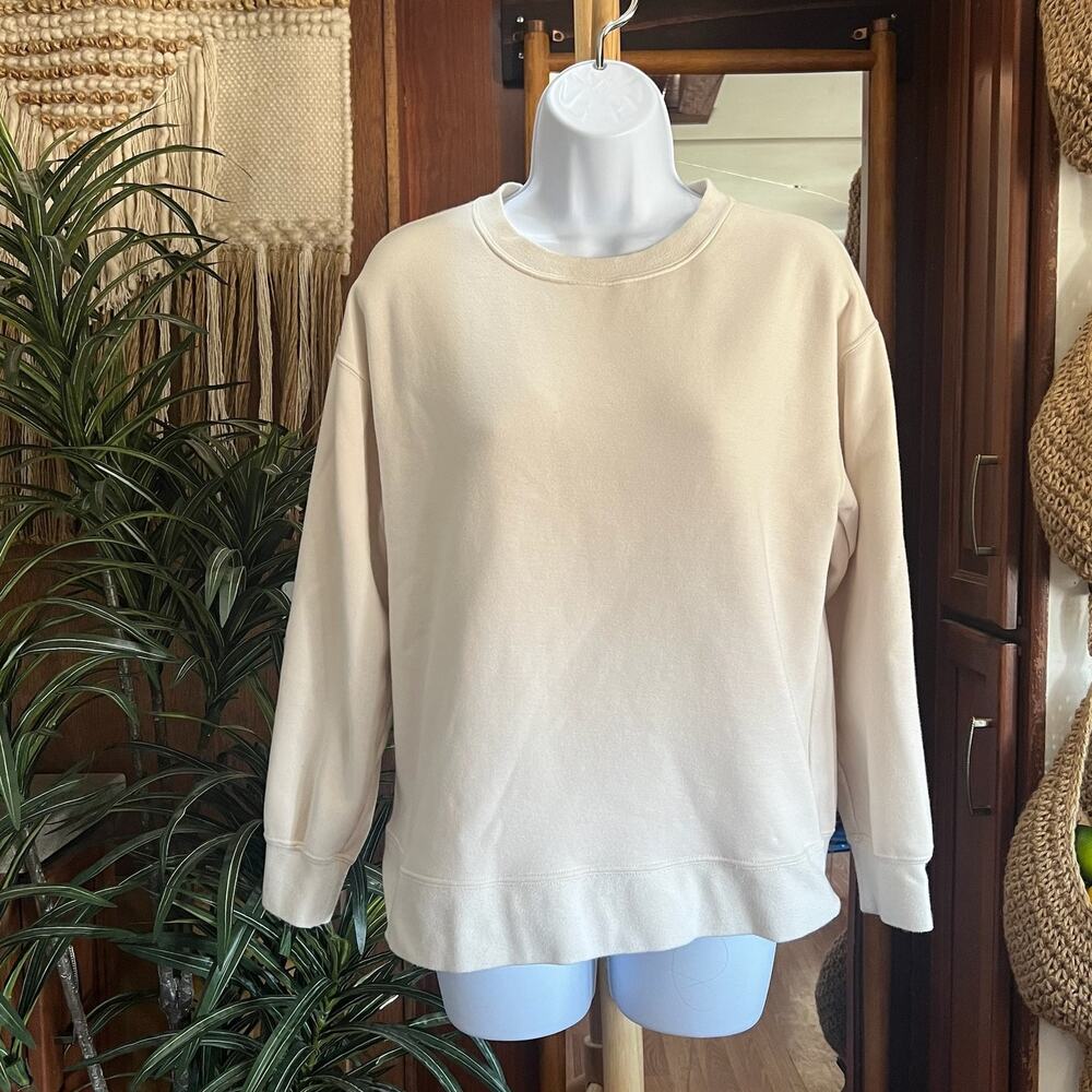 Fabletics Cream Crewneck Sweatshirt XS | Fleece Pullover Oatmeal Neutral Cozy